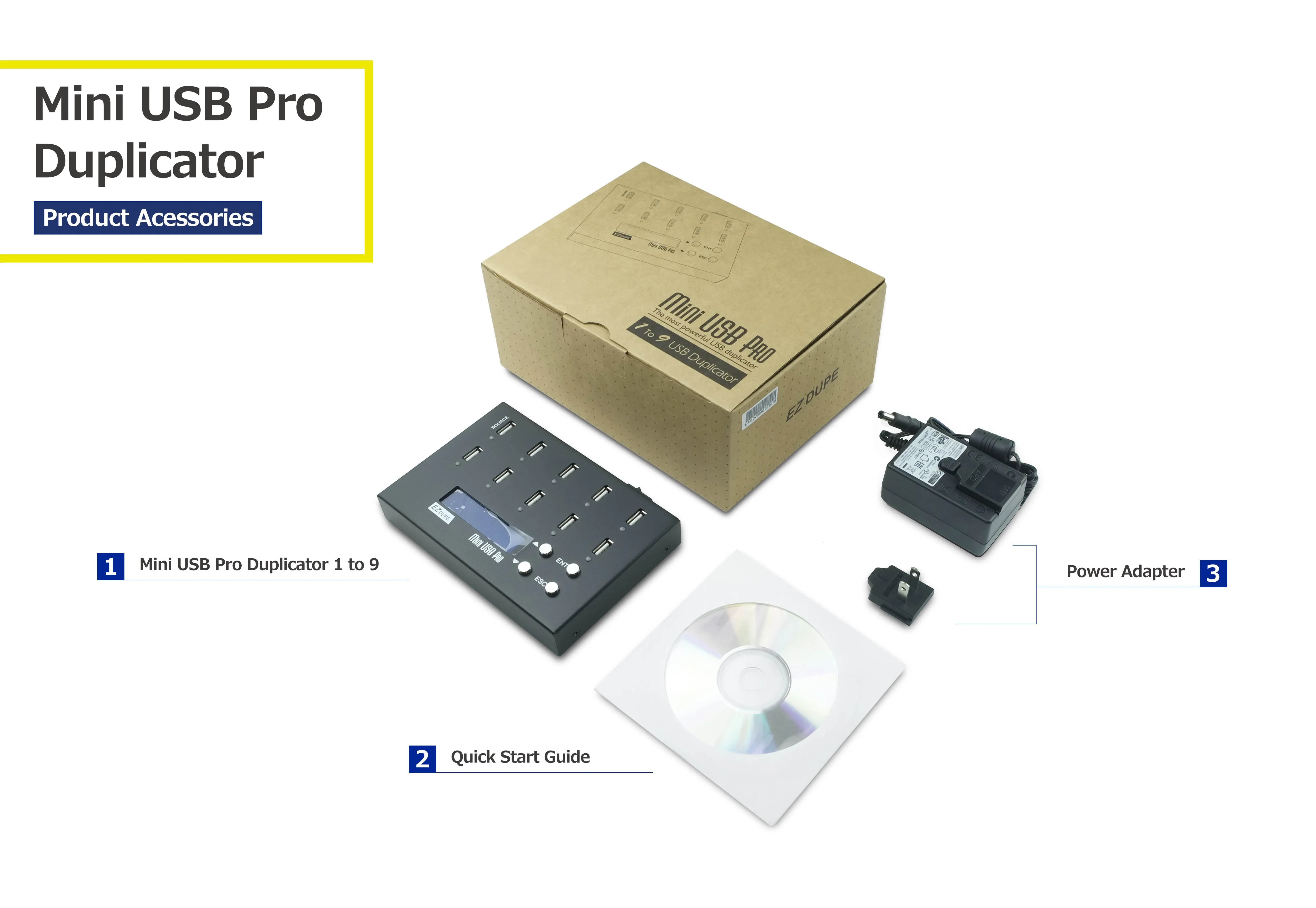 1 to 9 USB Duplicator - Flash Media Compact Cloner & Eraser (MiniUSB Pro) DM-FU0-10V09B