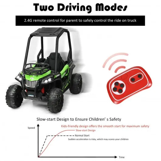 12V Kids RC Electric Ride On Off-Road UTV Truck with MP3 and Light-Green