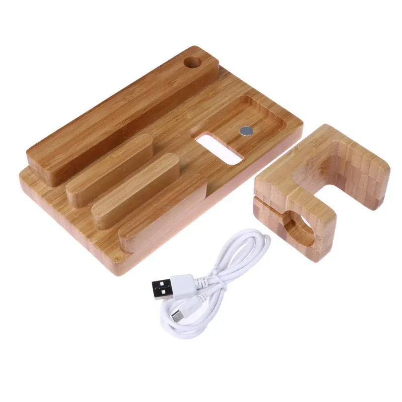 3 IN 1 Desk Docking Station, Bamboo Wood Charge Holder Gadget Organizer Mobile phone bracket For Apple Watch iPad/iPhone Holders and Stand