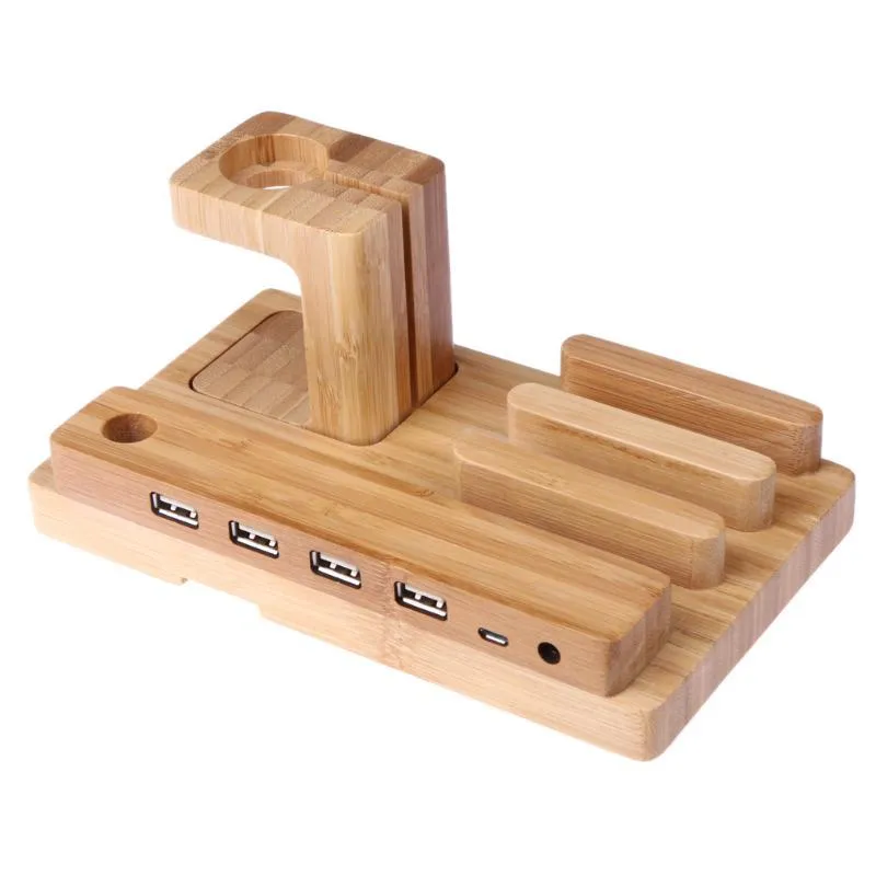 3 IN 1 Desk Docking Station, Bamboo Wood Charge Holder Gadget Organizer Mobile phone bracket For Apple Watch iPad/iPhone Holders and Stand