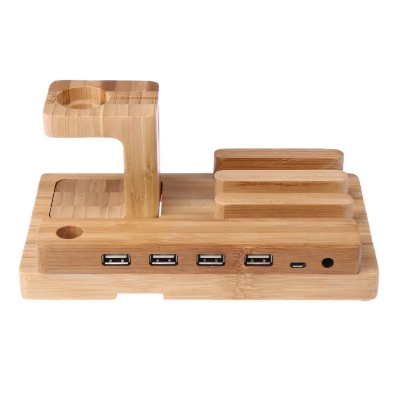 3 IN 1 Desk Docking Station, Bamboo Wood Charge Holder Gadget Organizer Mobile phone bracket For Apple Watch iPad/iPhone Holders and Stand