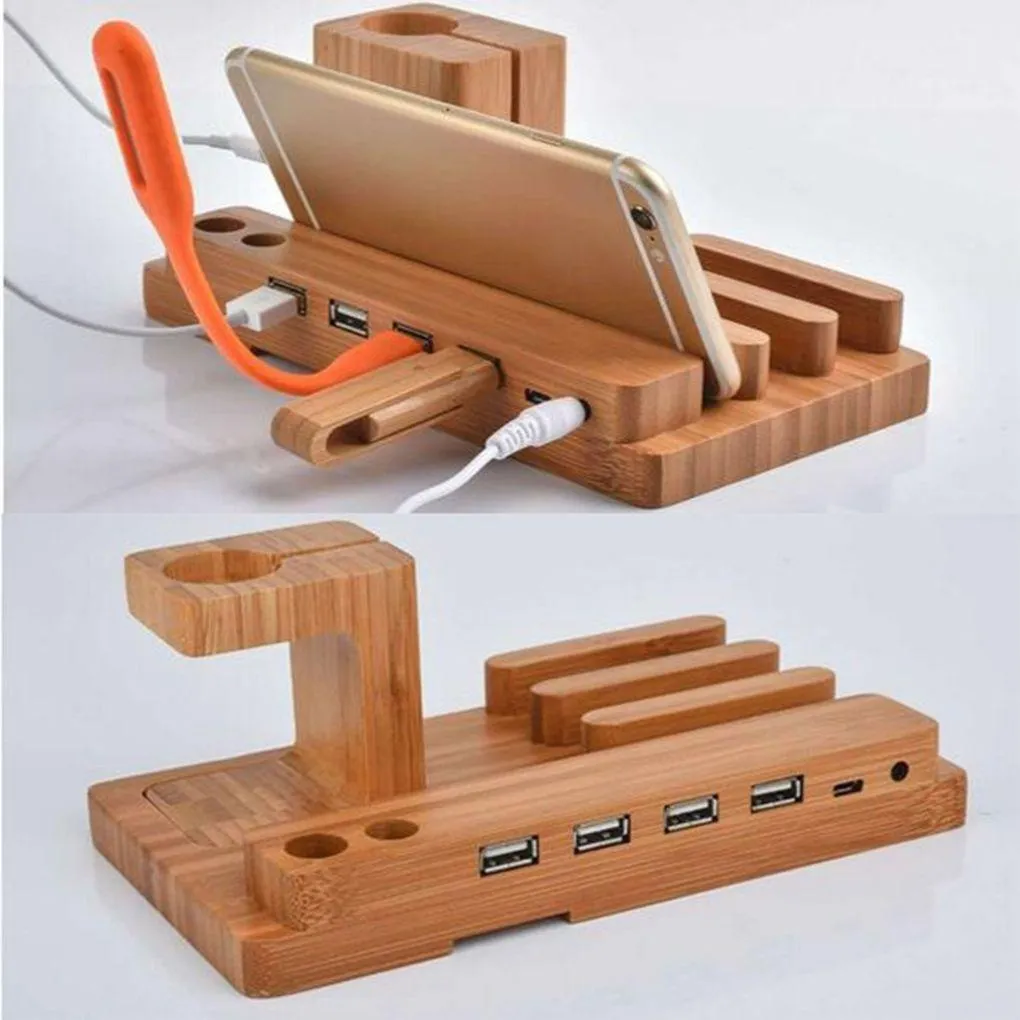 3 IN 1 Desk Docking Station, Bamboo Wood Charge Holder Gadget Organizer Mobile phone bracket For Apple Watch iPad/iPhone Holders and Stand