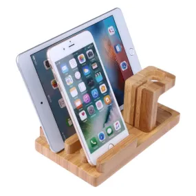 3 IN 1 Desk Docking Station, Bamboo Wood Charge Holder Gadget Organizer Mobile phone bracket For Apple Watch iPad/iPhone Holders and Stand