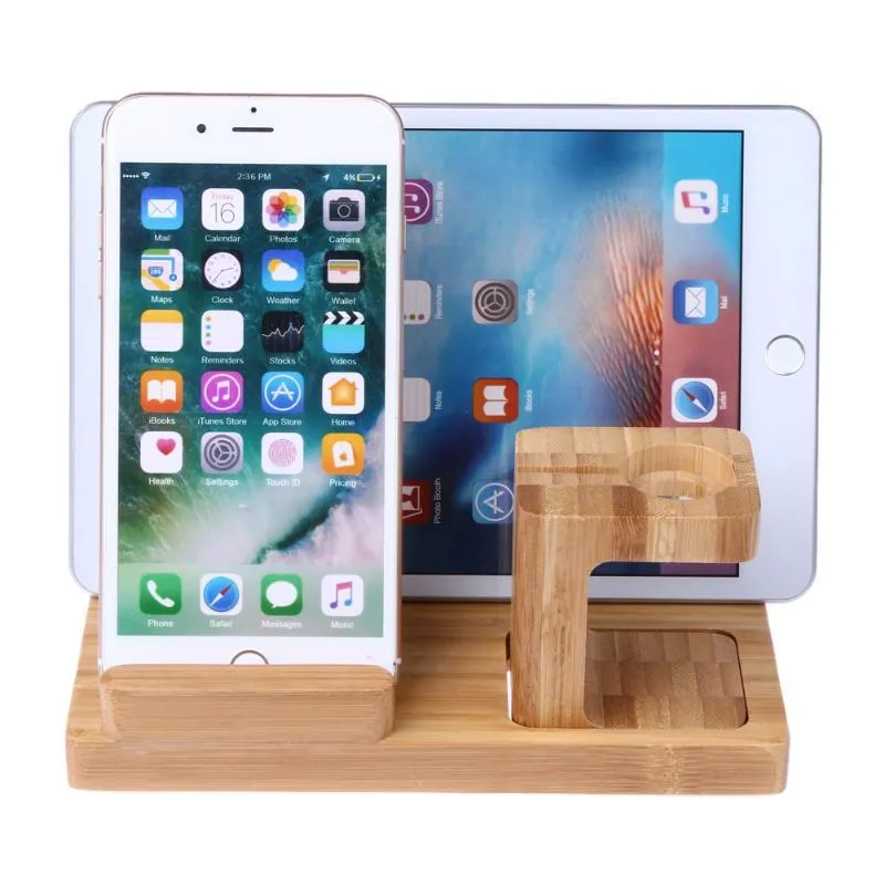 3 IN 1 Desk Docking Station, Bamboo Wood Charge Holder Gadget Organizer Mobile phone bracket For Apple Watch iPad/iPhone Holders and Stand