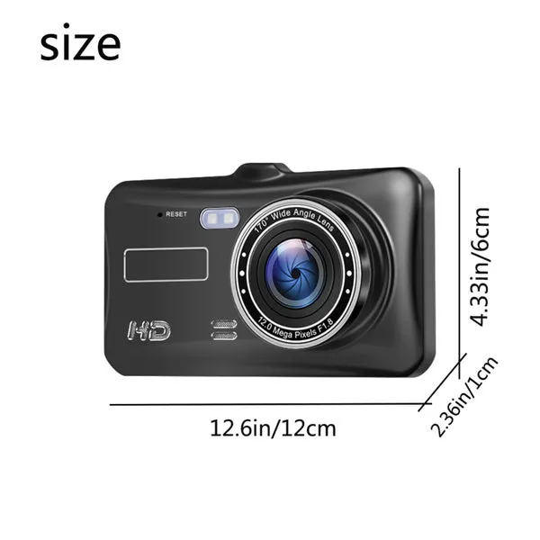 A6T 4-Inch 170° Wide Angle Full HD 1080P Car DVR Dual Lens Dash Cam Rear View Camera Video Recorder with Touch Screen