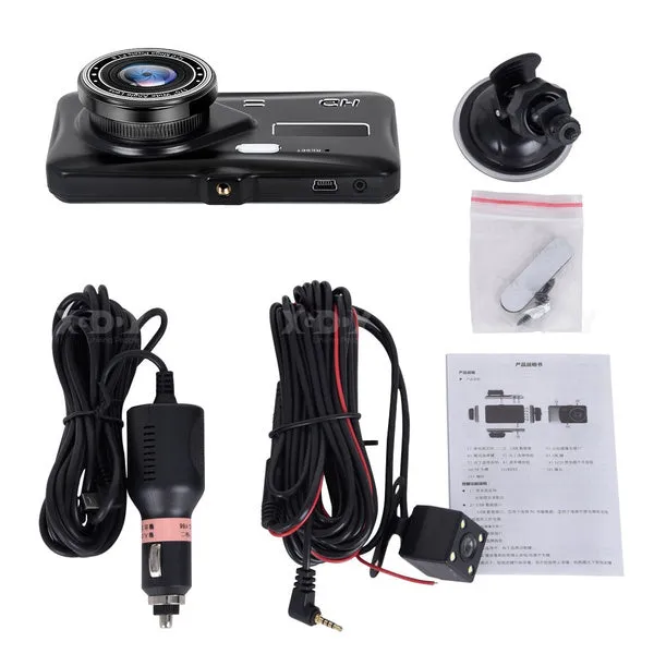 A6T 4-Inch 170° Wide Angle Full HD 1080P Car DVR Dual Lens Dash Cam Rear View Camera Video Recorder with Touch Screen