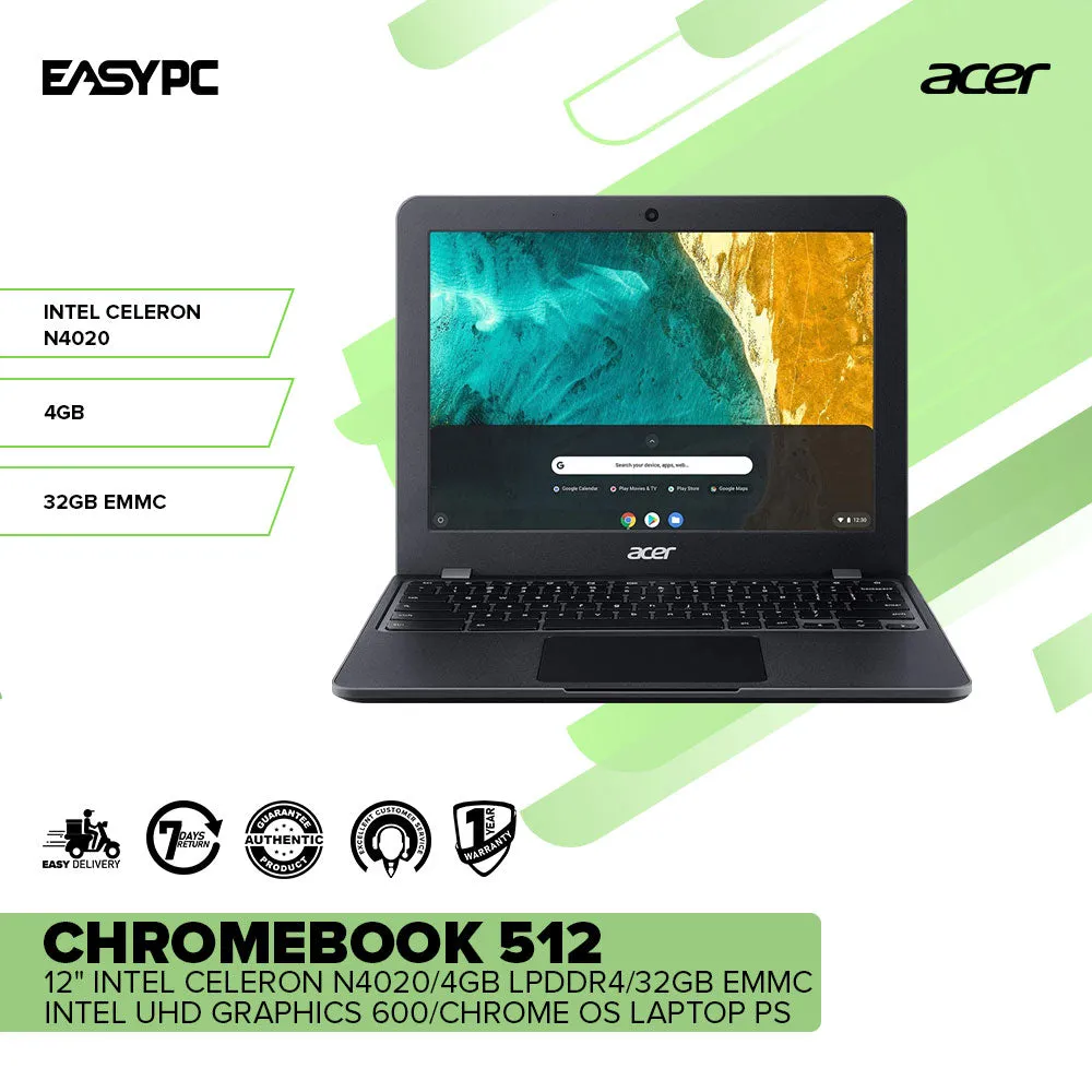 Acer Chromebook 512 12 Intel Celeron N4020/4GB LPDDR4/32GB eMMC/Intel UHD Graphics 600 Laptop PS