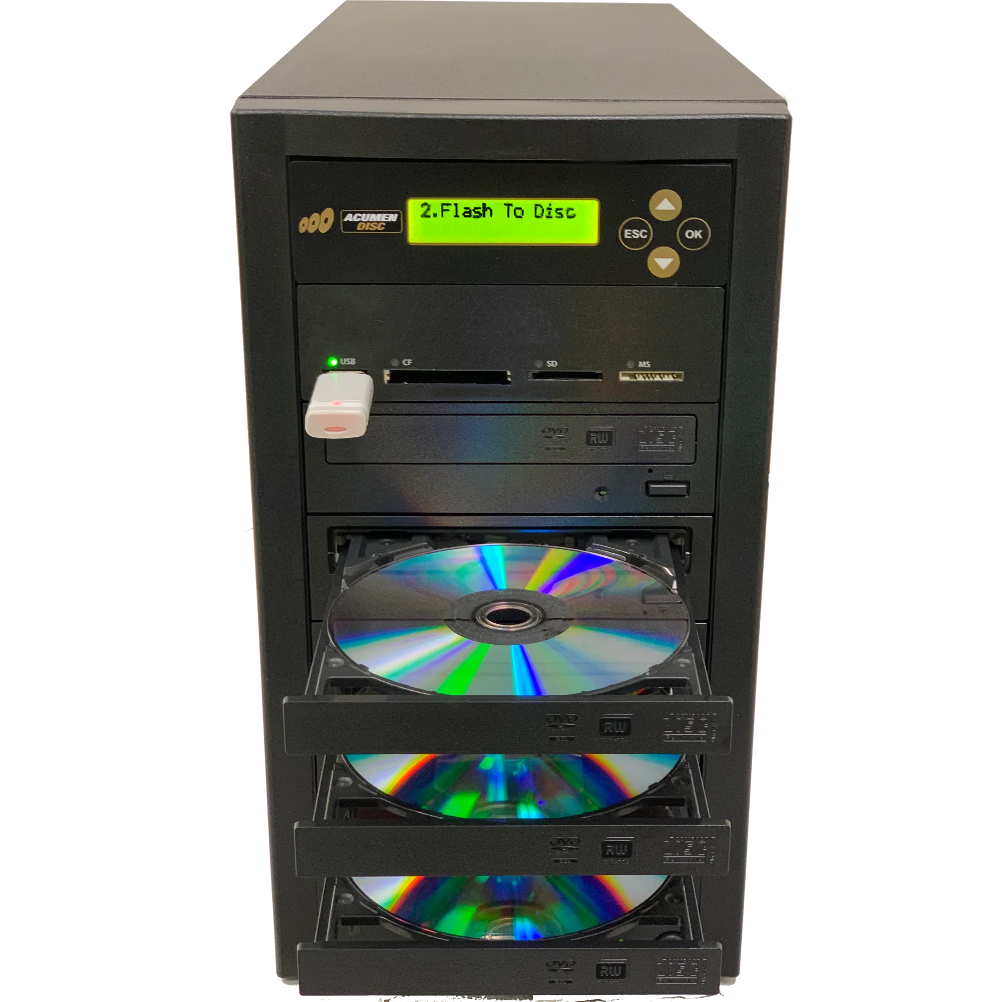 Acumen Disc 1 to 2 DVD Multimedia Backup Duplicator - Flash Media (CF / SD / USB / MMS) to Multiple Discs (DVD/CD) Copier Tower System (AD02-MM)