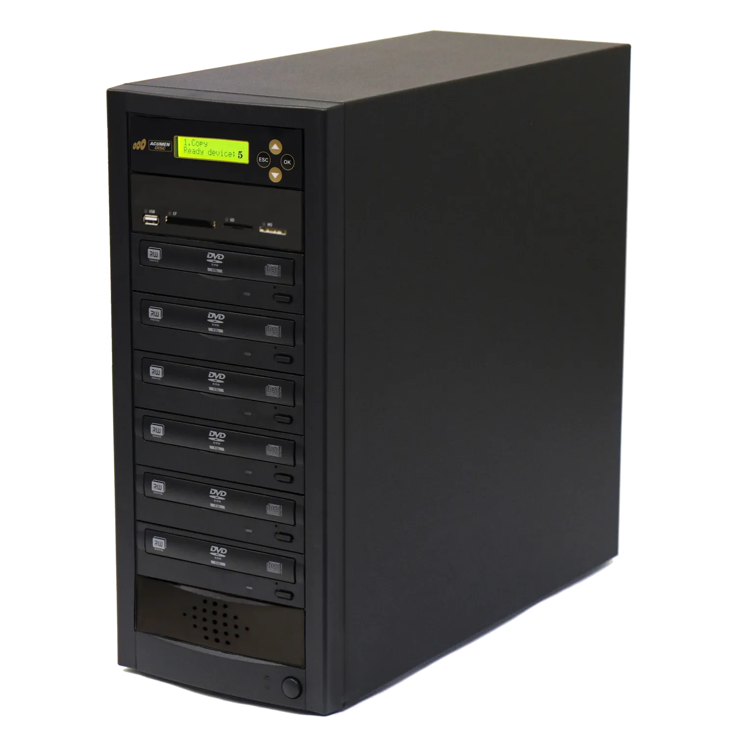 Acumen Disc 1 to 5 DVD Multimedia Backup Duplicator - Flash Media (CF / SD / USB / MMS) to Multiple Discs (DVD/CD) Copier Tower System (AD05-MM)