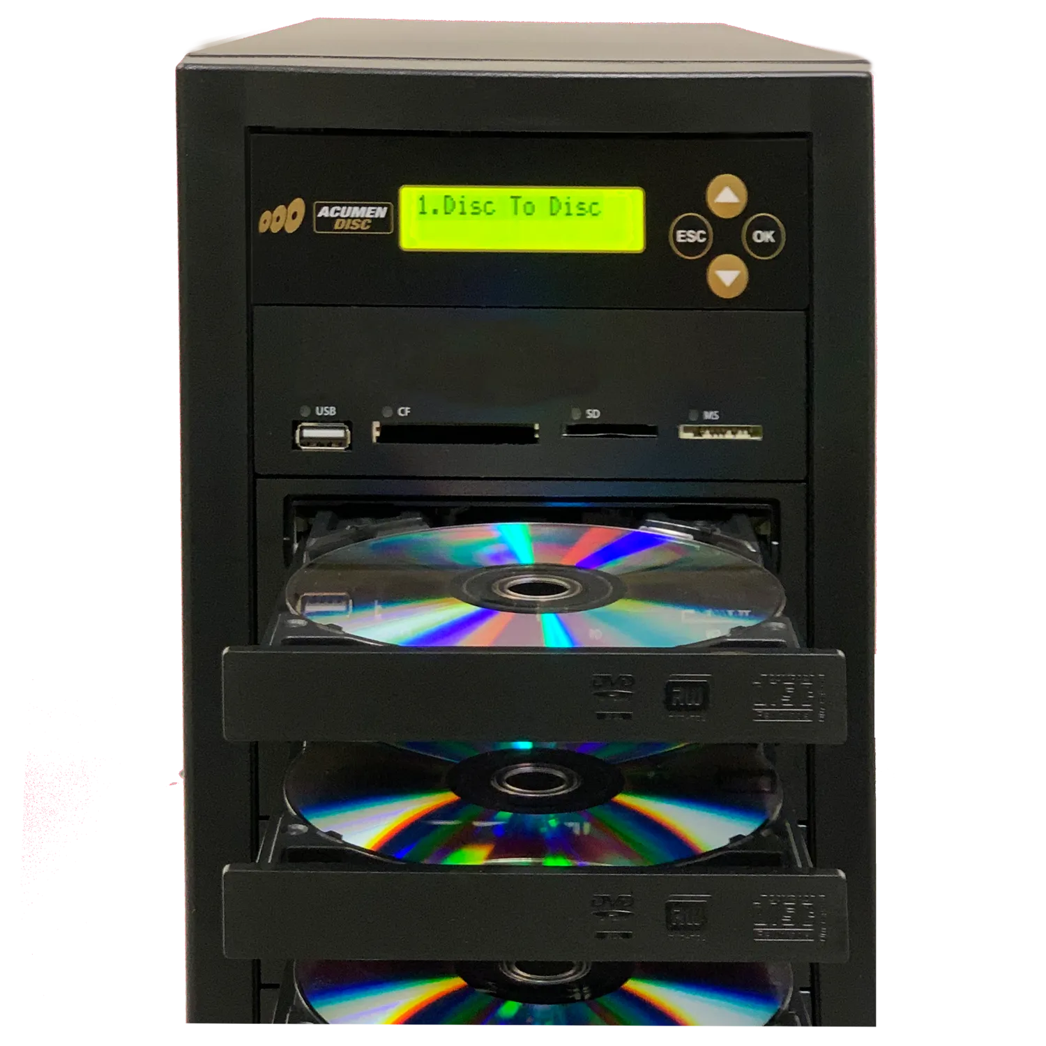 Acumen Disc 1 to 5 DVD Multimedia Backup Duplicator - Flash Media (CF / SD / USB / MMS) to Multiple Discs (DVD/CD) Copier Tower System (AD05-MM)