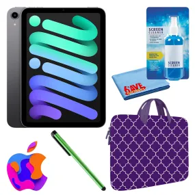 Apple iPad Mini 6 (64GB, Wi-Fi, Space Gray) Bundle with Purple Moroccan Sleeve