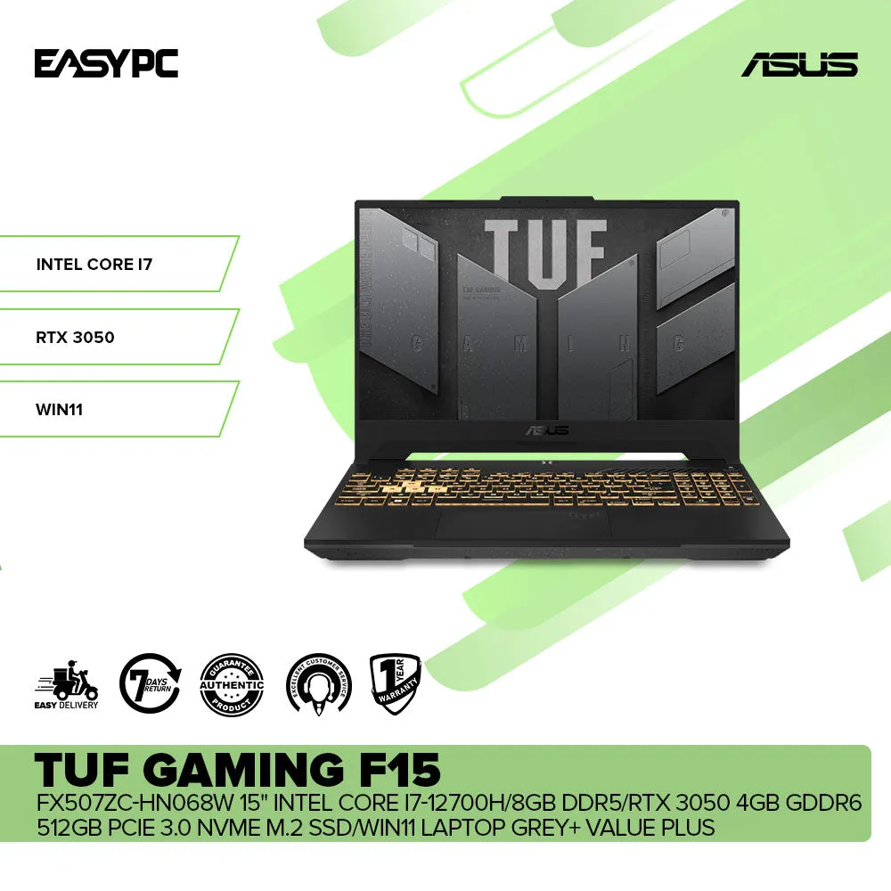 Asus TUF Gaming F15 FX507ZC-HN068W 15" i7-12700H/8GB DDR5/RTX 3050 4GB GDDR6/512GB SSD/Win11 Laptop