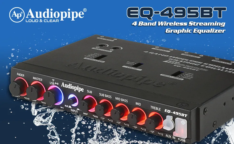 Audiopipe 4 Band Wireless Streaming Graphic Equalizer with USB and AUX (EQ-495BT)