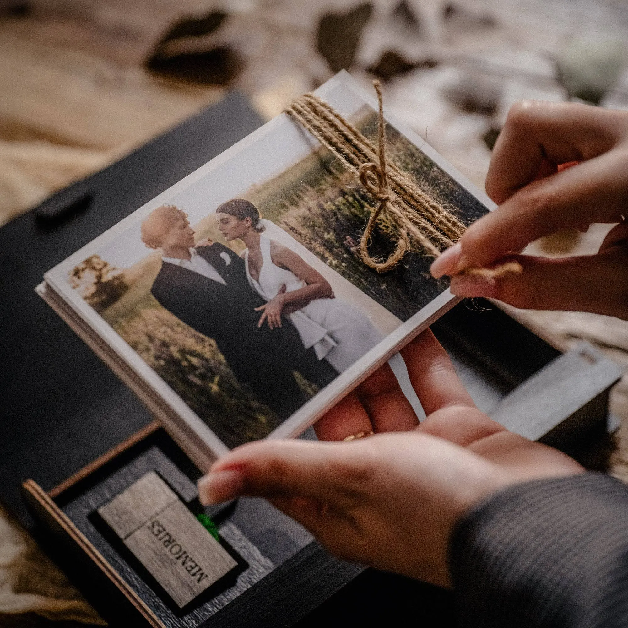 Black Wooden Photo Box with USB Flash Drive for Wedding Clients