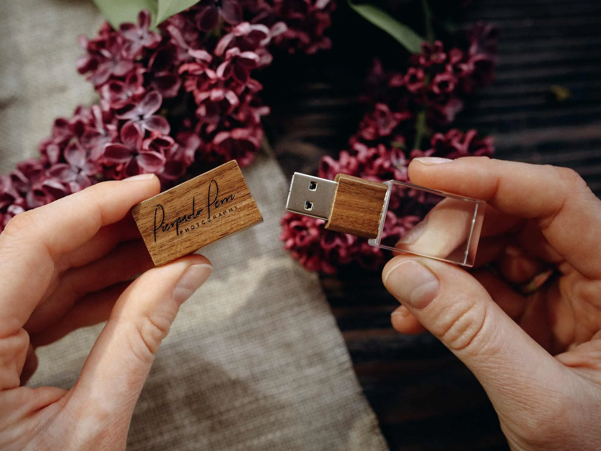 Crystal Wooden USB 3.0 Flash Drive - Personalized Wedding USB Stick