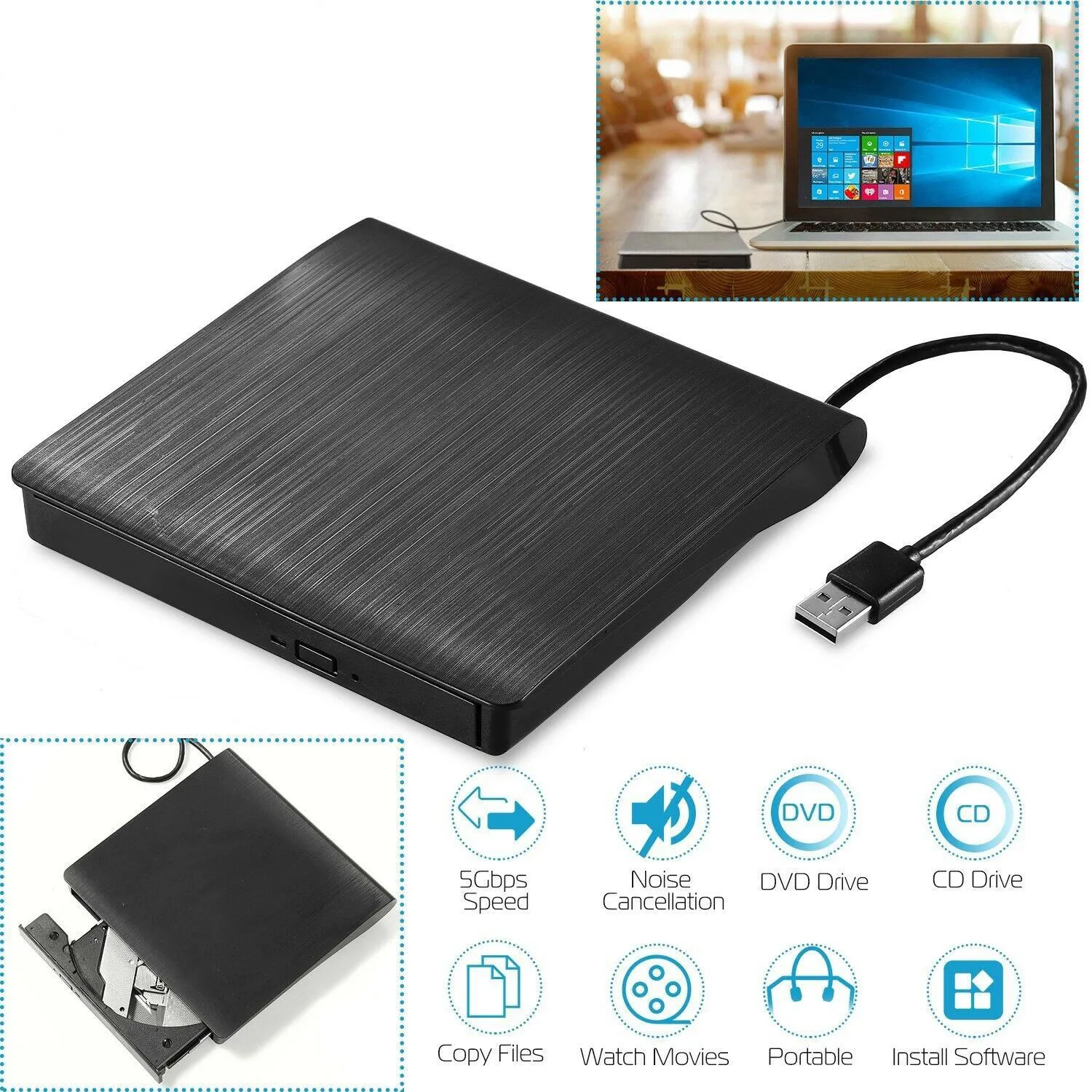 External CD DVD Drive USB 3.0 Slim