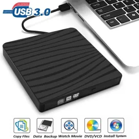 External DVD Drive, USB 3.0 Portable CD/DVD  /-RW Drive/DVD Player for Laptop CD ROM Burner Compatible with Laptop Desktop PC Windows Linux OS Apple Mac Black