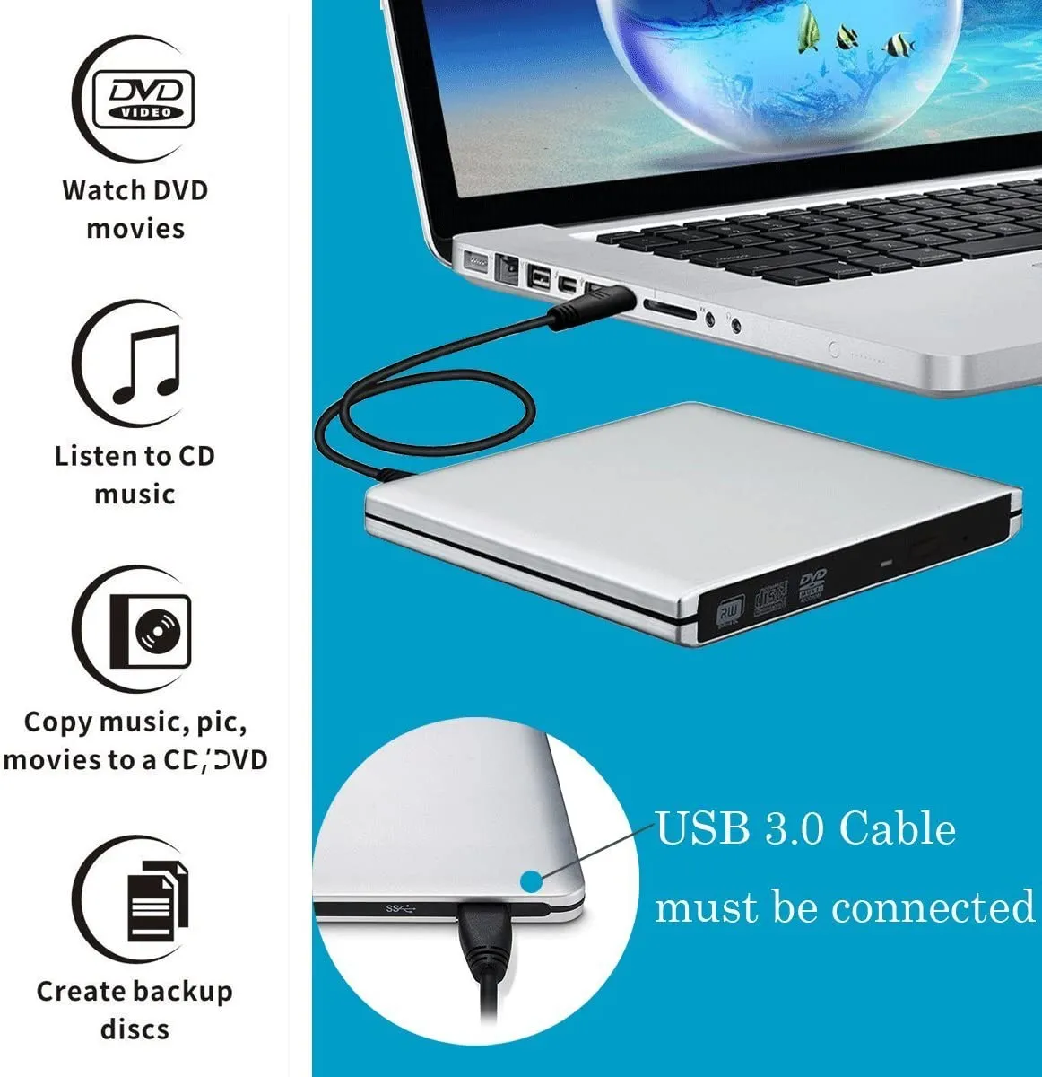 External Dvd writer usb 3.0 Super Slim Drive