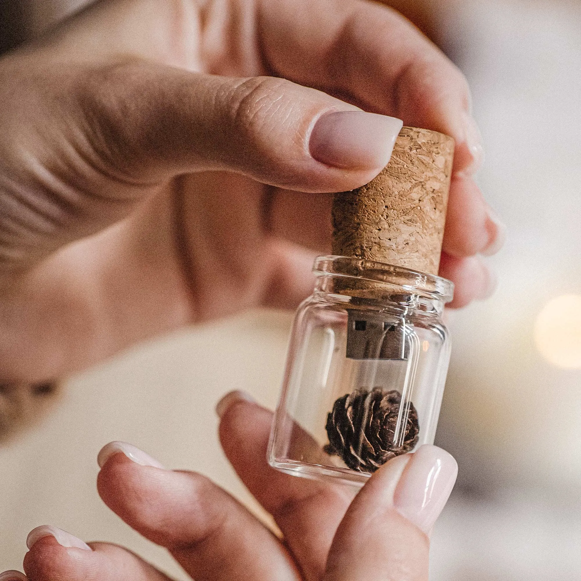 Glass Bottle USB Flash Drive 3.0 with Small Pine Cone