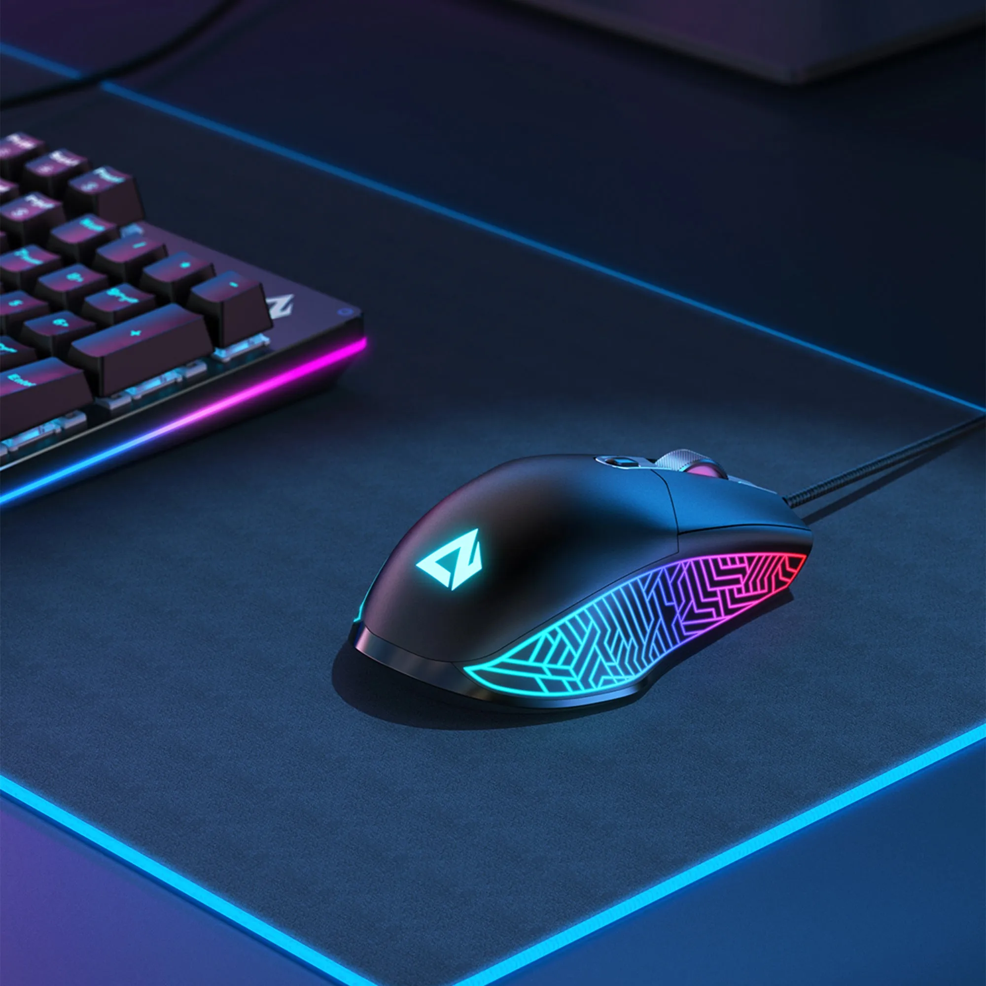 GM-F3 RGB Wired Gaming Mouse with 7200 DPI Optical Sensor, 6 Programmable Buttons, Lightweight Design, and Macros