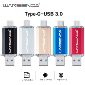 Hotsale WANSENDA OTG USB Flash Drive Type C Pen Drive 512GB 256GB 128GB 64GB 32GB 16GB USB Stick 3.0 Pendrive for Type-C Device