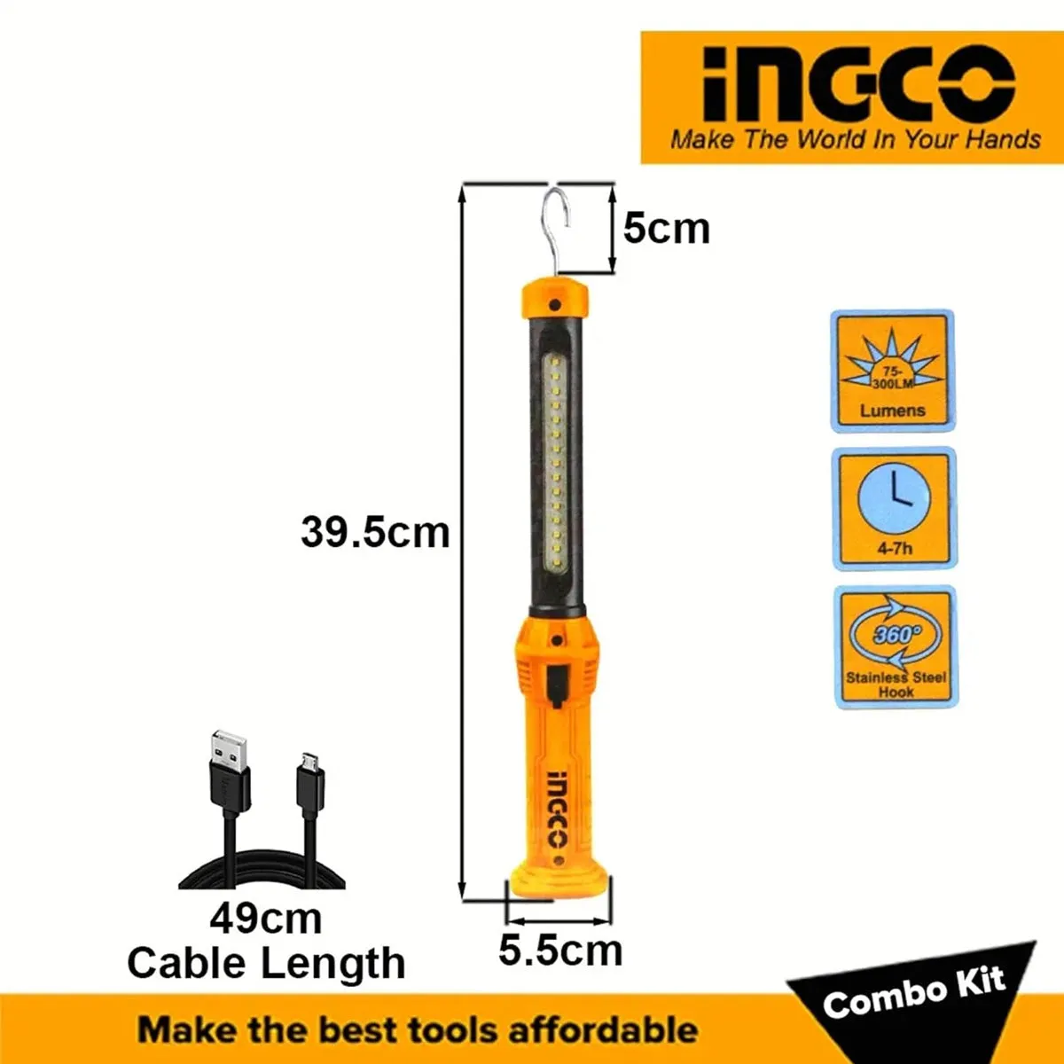 Ingco COSLI23011 20V Cordless Impact Wrench Combo Kit with Work Lamp, Socket Set & Screwdriver - Powerful Lithium-Ion Performance