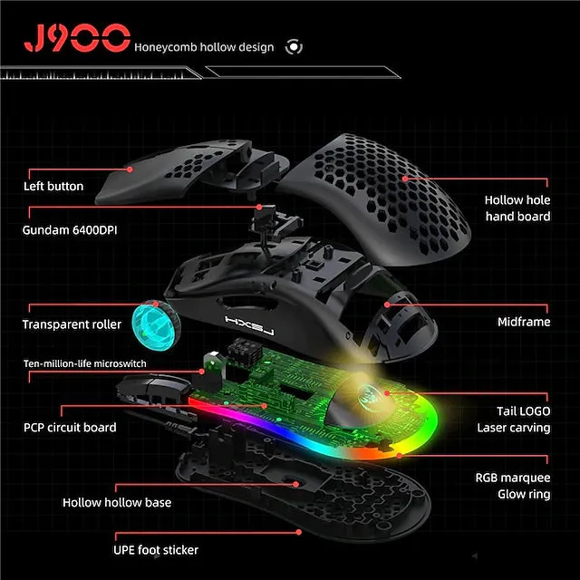 J900 Honeycomb Hollow Wired Gaming Mouse