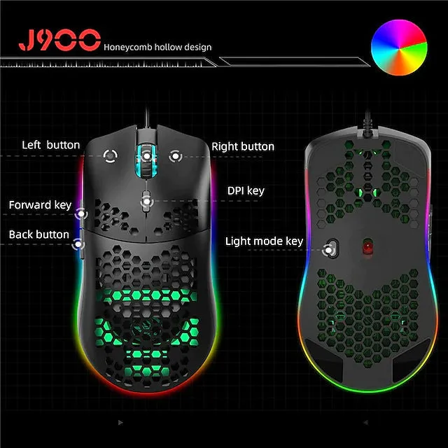 J900 Honeycomb Hollow Wired Gaming Mouse