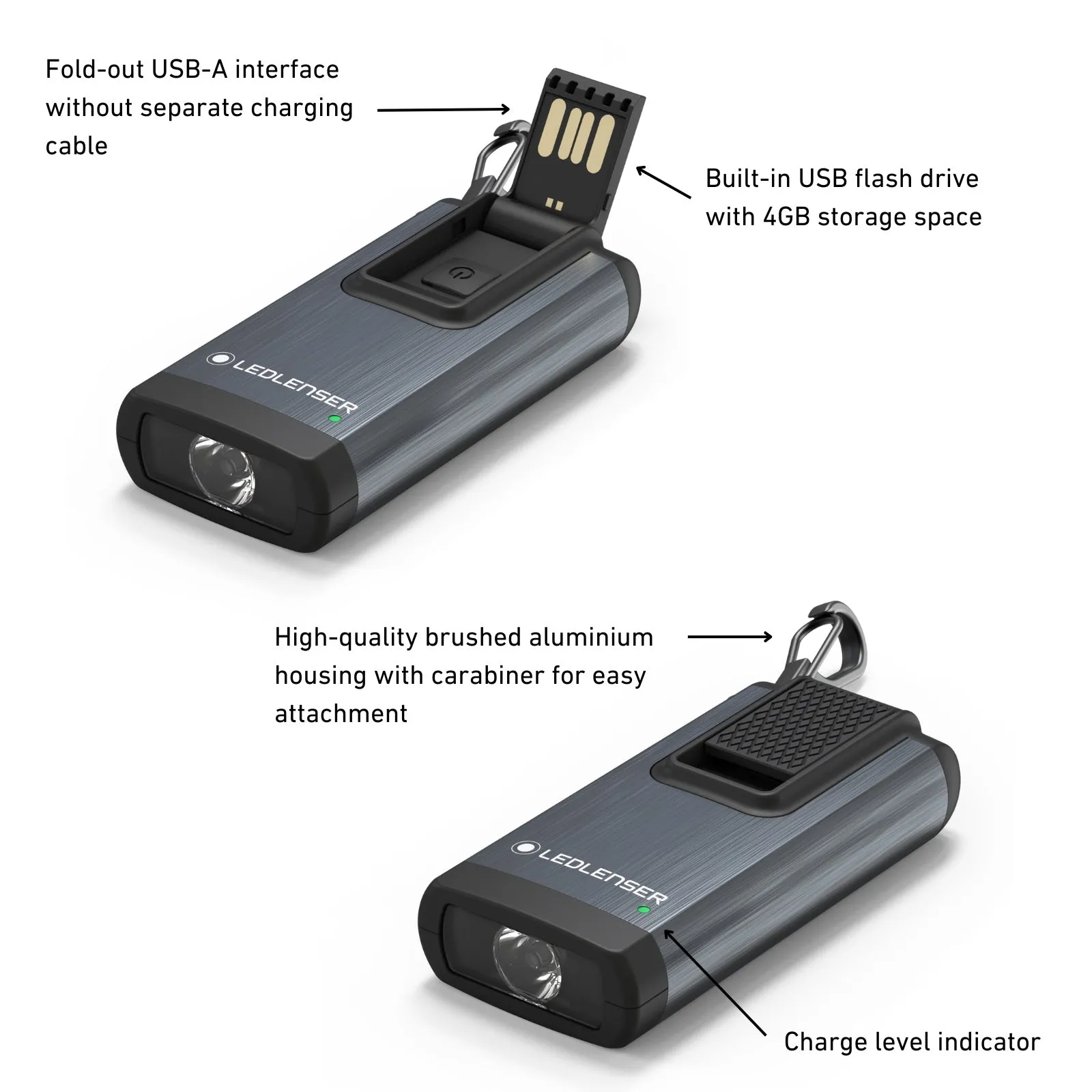 K6R 4GB Rechargeable Keyring Torch & Flash Drive