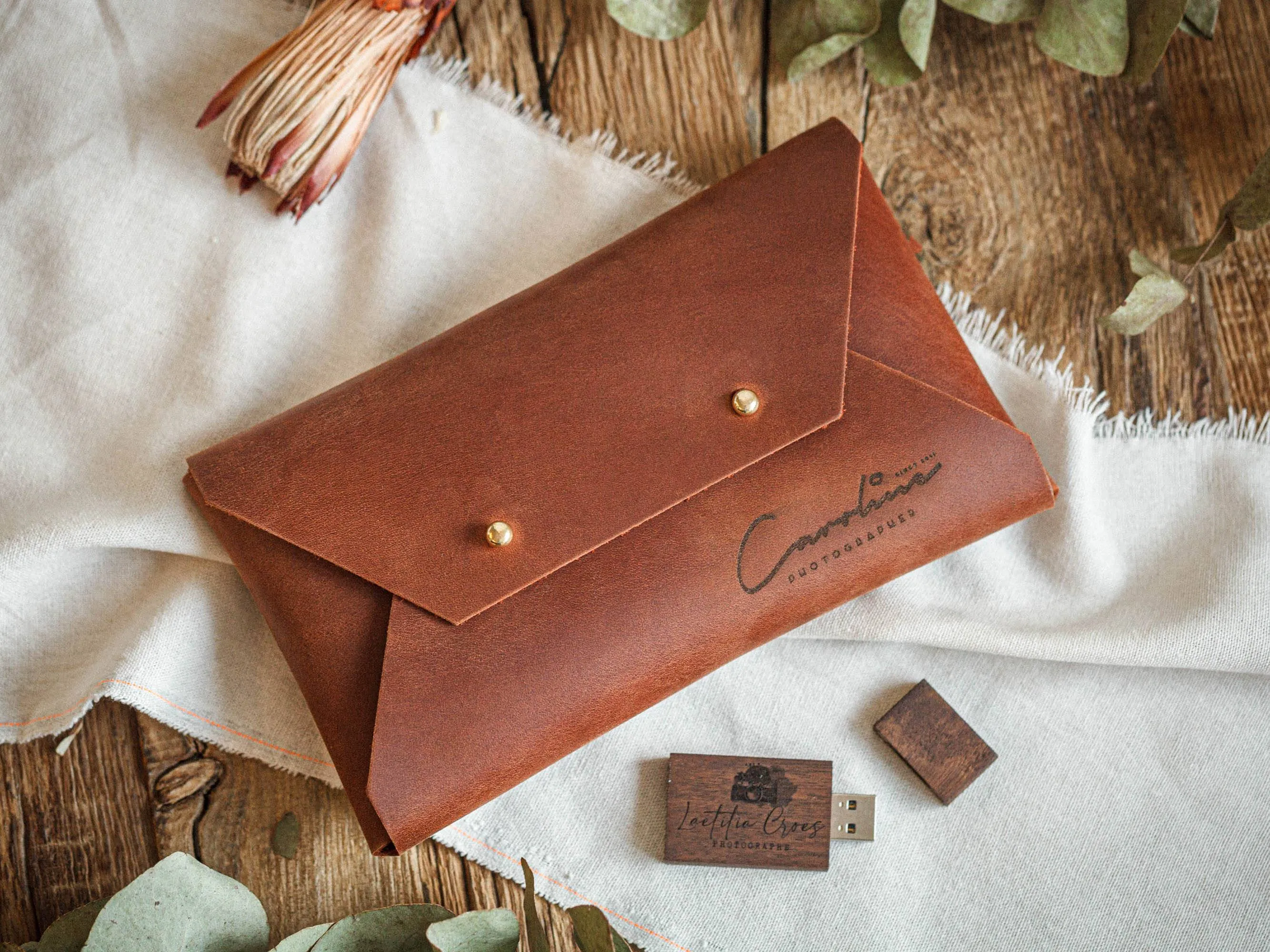 Leather Envelope for Photo & USB Pendrive - Gift for Wedding Clients