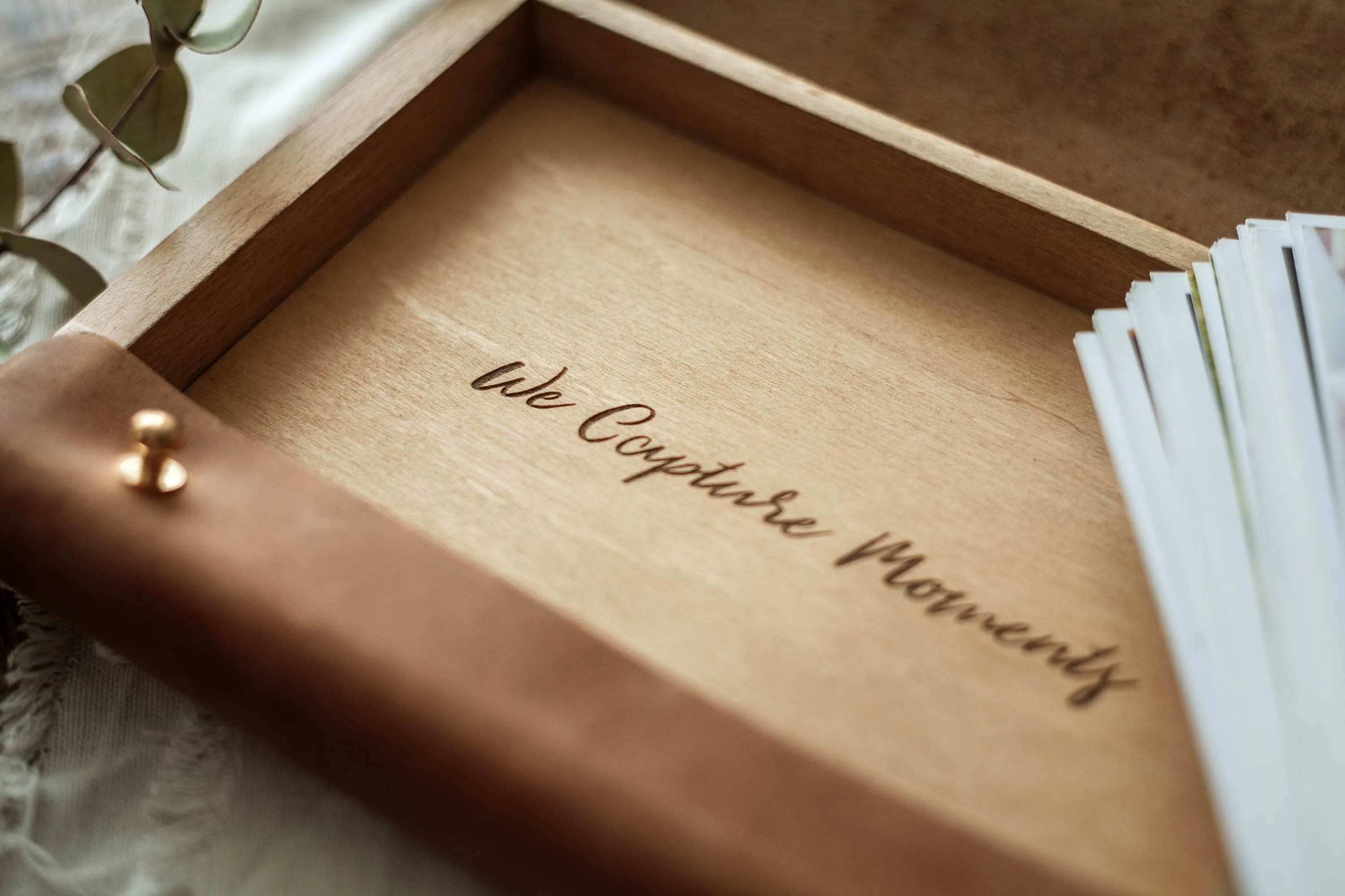 Leather Wood Box for Photos with Pen Drive for Wedding Photographers