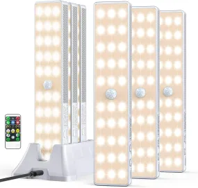 LED Closet Light with Charging Station, 30Leds Rechargeable Motion Sensor under Cabinet Lighting with Remote Control, Wireless Stick-Anywhere Night Safe Light Bar for Wardrobe,Kitchen-6 Pcs,Warm White