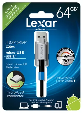 Lexar JumpDrive C20m 64GB USB 3.1   MicroUSB Flash Drive