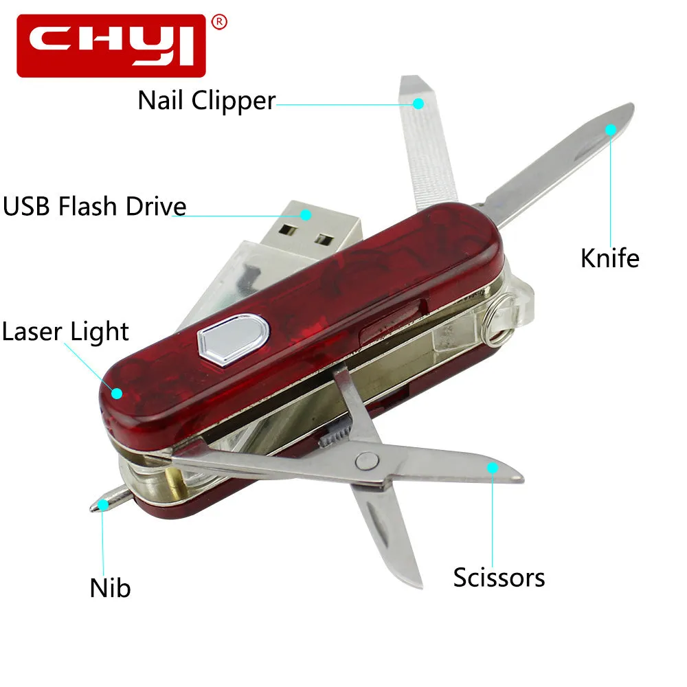 Multi-function USB Flash Drive Swiss Army Knife Pen-drive Memory Stick U Disk Laser Light