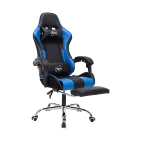 Neo Blue and Black Leather Gaming Chair With Massage Function & Footrest