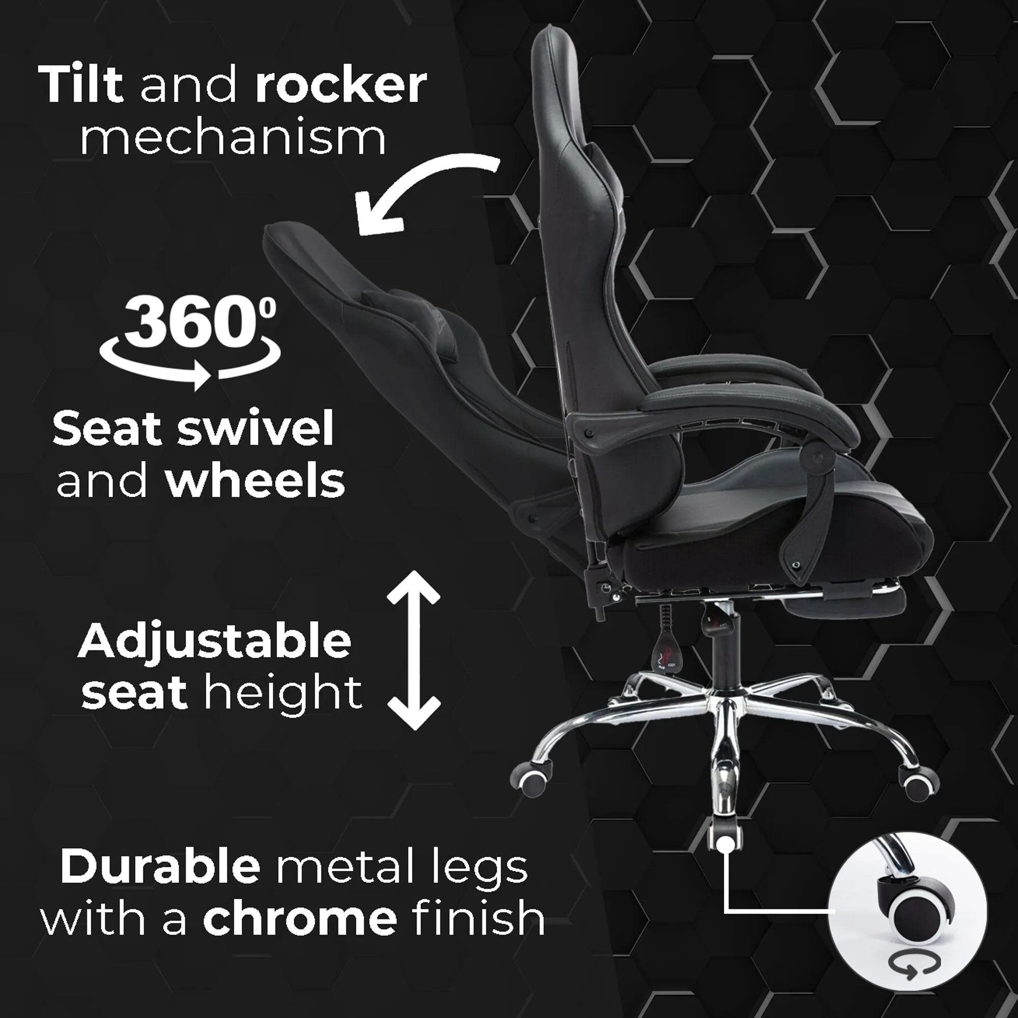 Neo Grey/Black Leather Gaming Chair with Massage Function