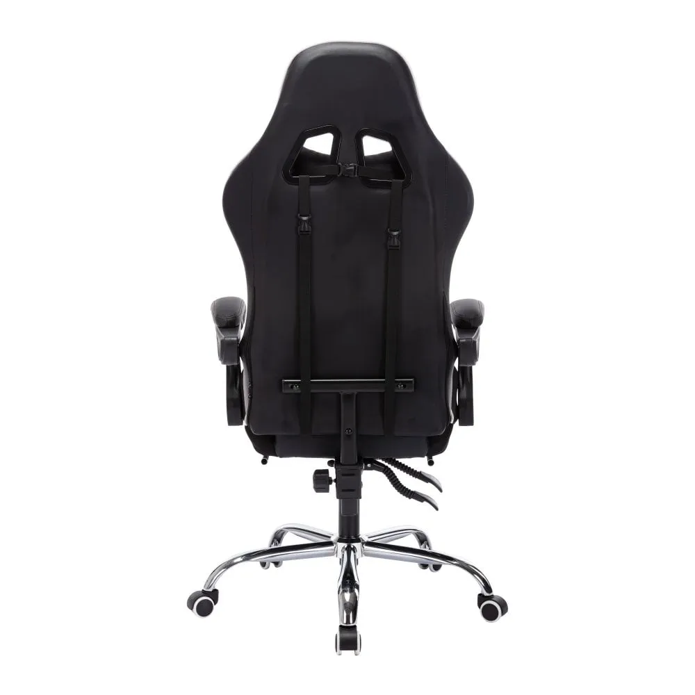 Neo White/Black Leather Gaming Chair with Massage Function & Footrest