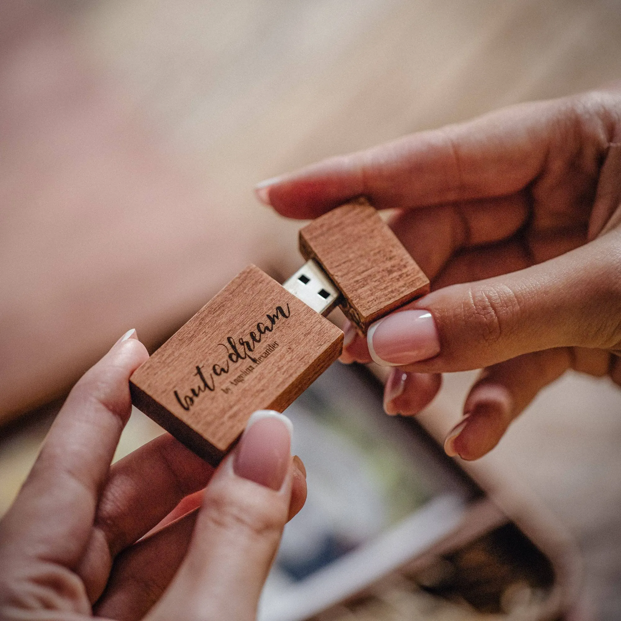 Personalized Wooden Box with USB Drive for Wedding Photo Storage