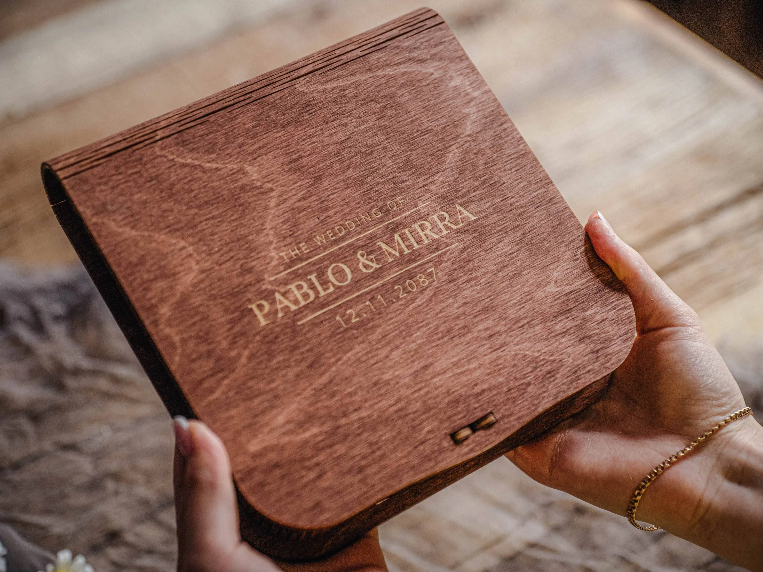 Personalized Wooden Box with USB Drive for Wedding Photo Storage