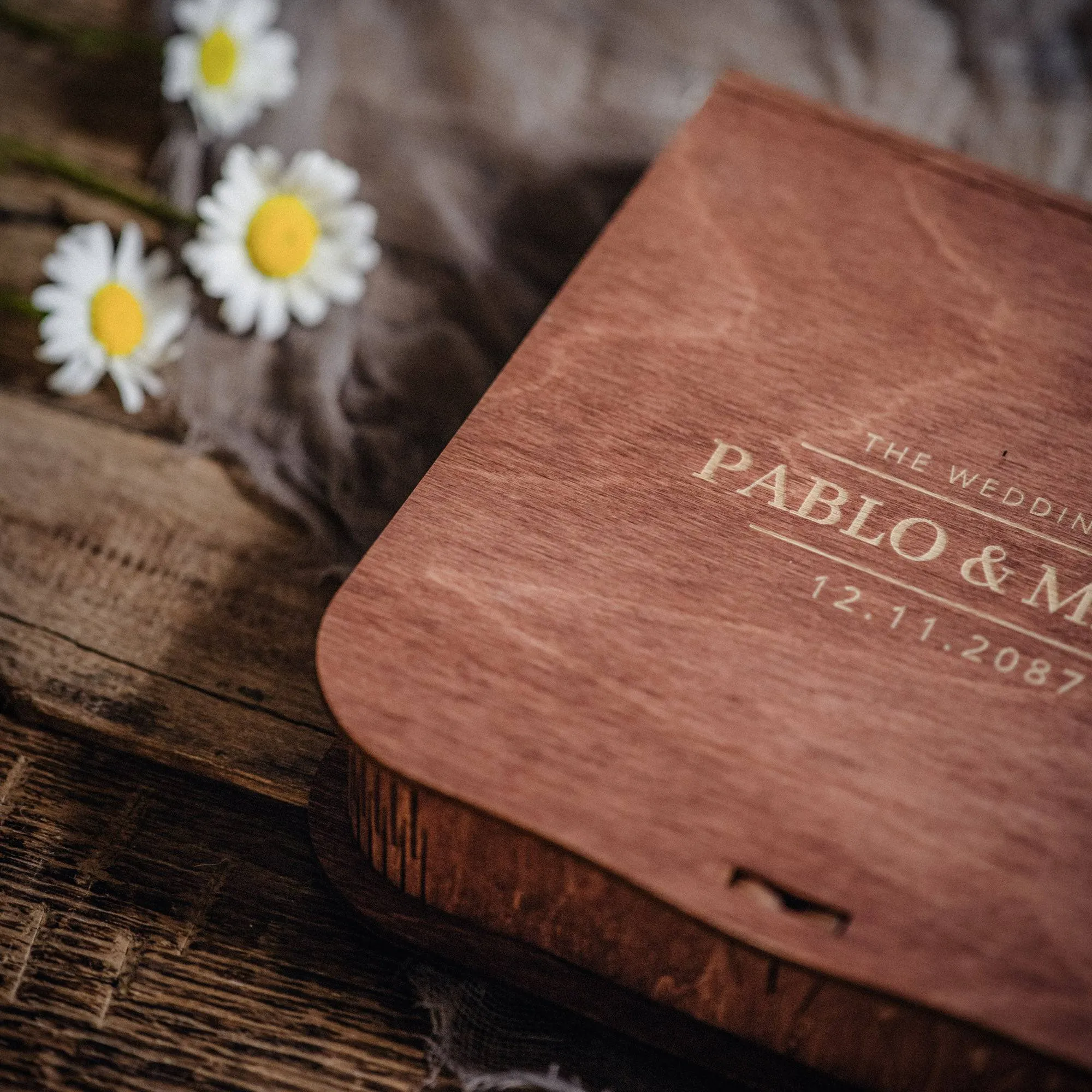 Personalized Wooden Box with USB Drive for Wedding Photo Storage