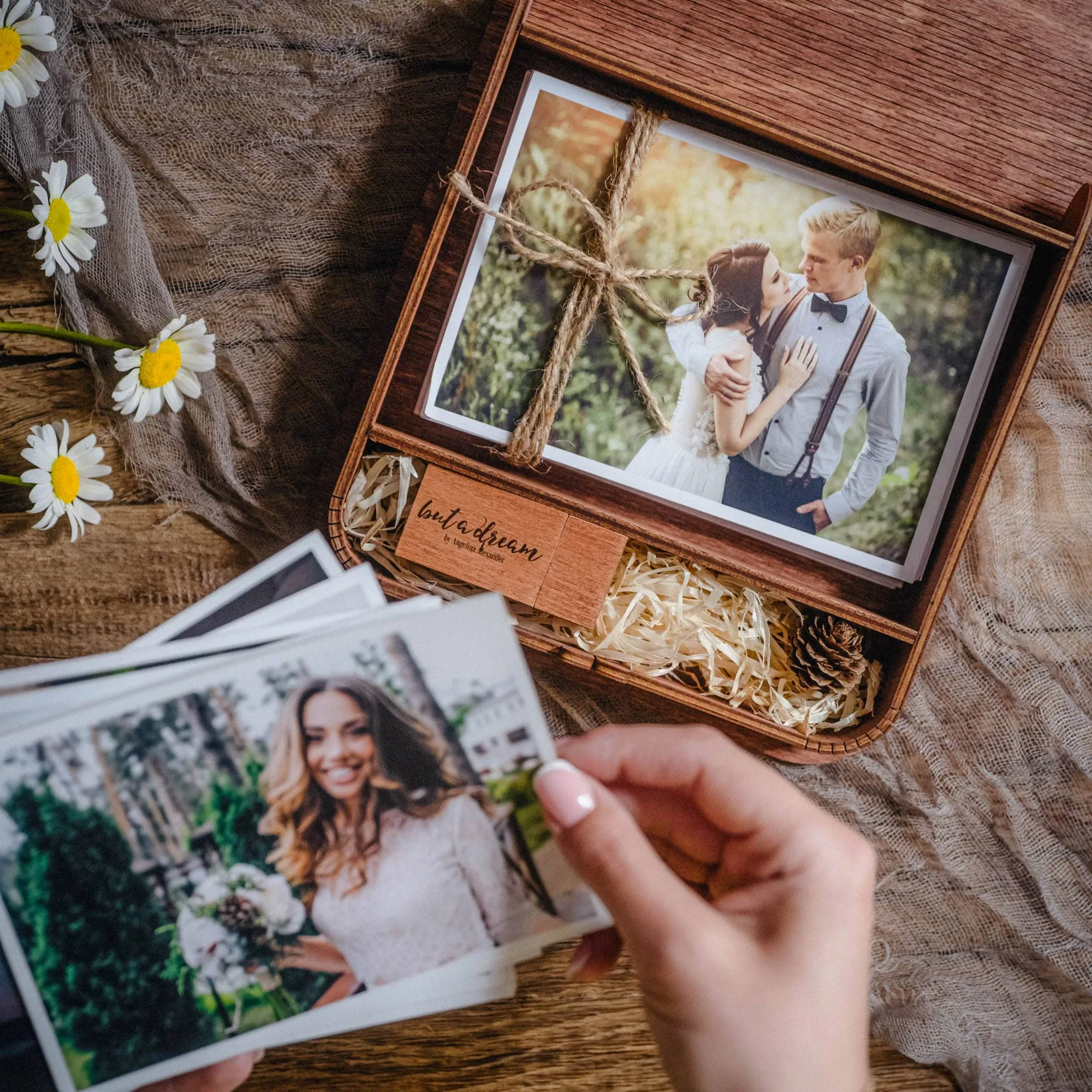 Personalized Wooden Box with USB Drive for Wedding Photo Storage