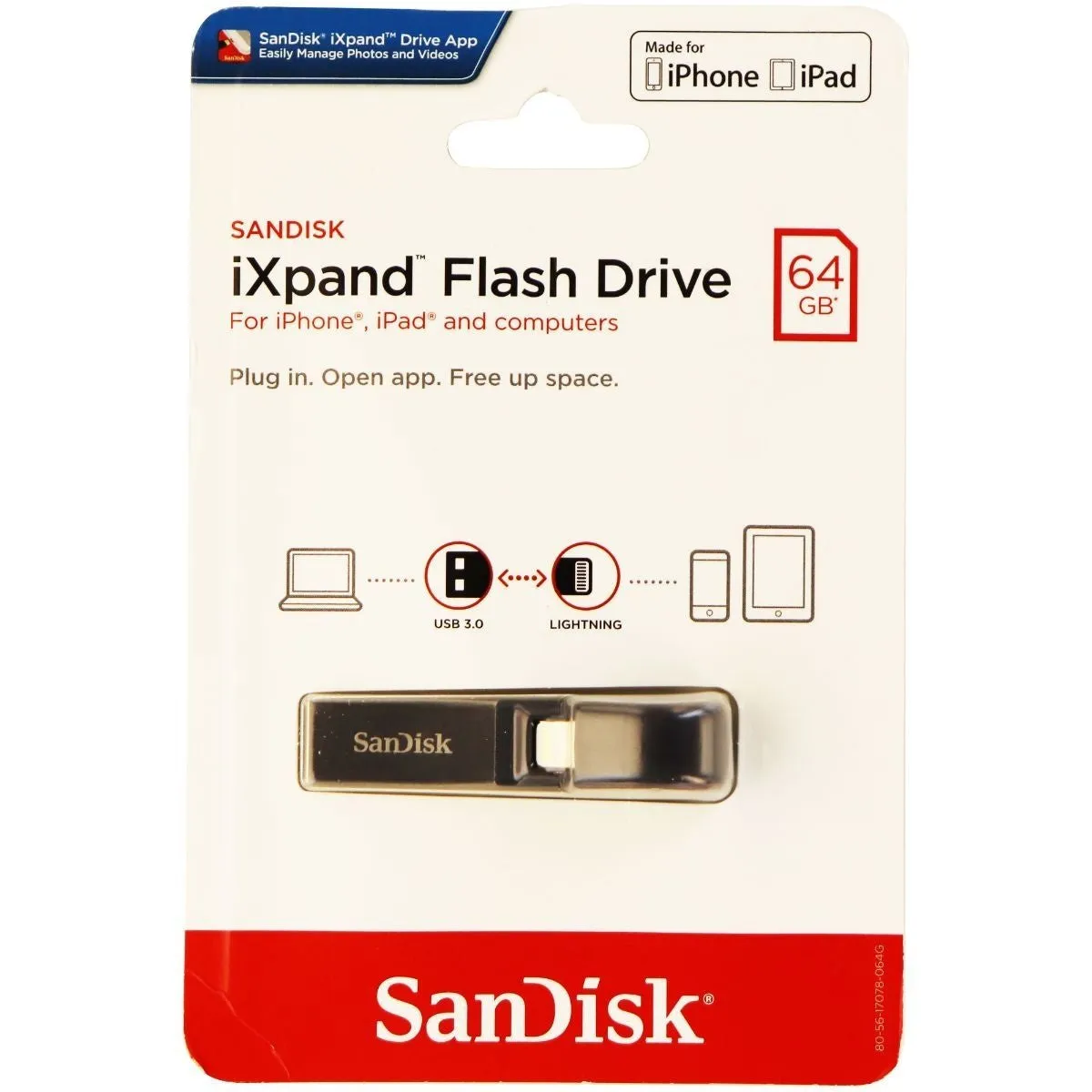 Sandisk iXpand 64GB USB 3.0 MFi Flash Drive Memory for iPhones & iPads