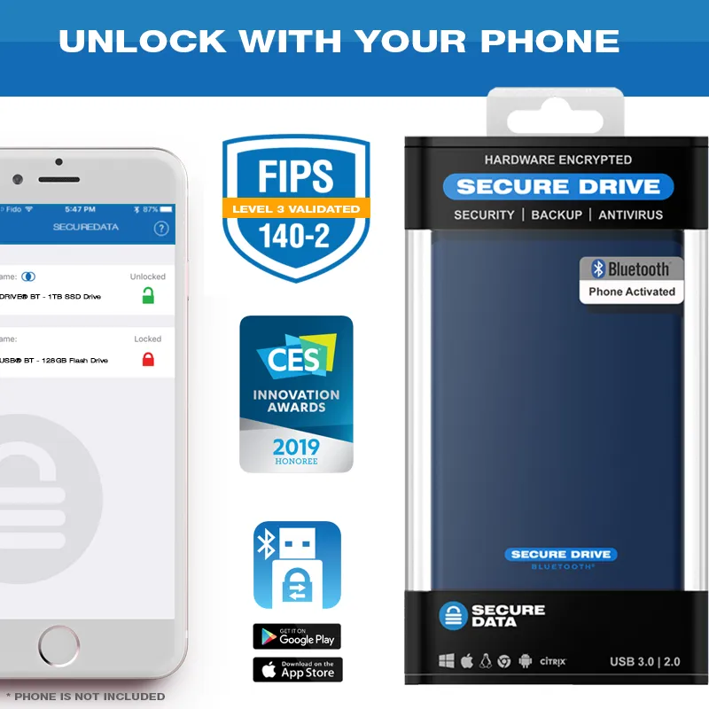 SecureDrive - BT Hardware Encrypted External Portable Drive