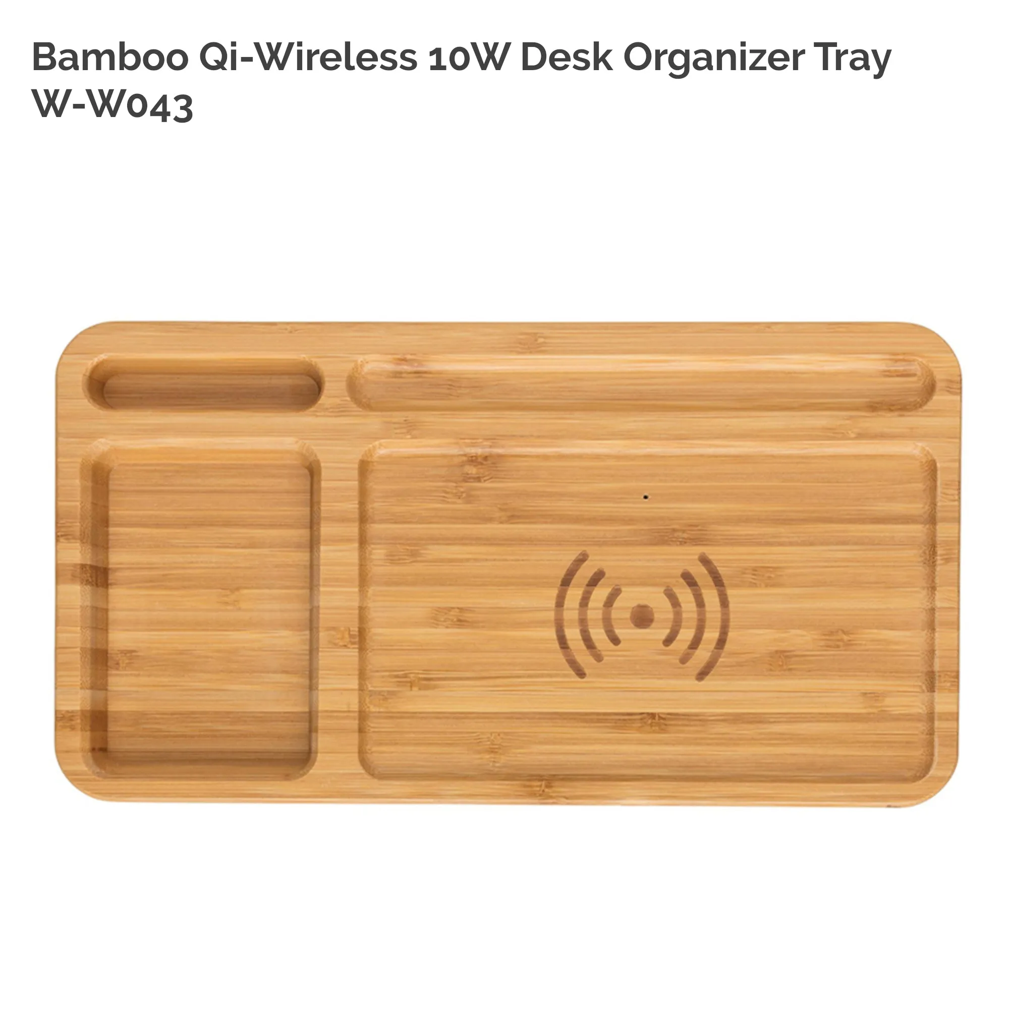 Solid Bamboo Desktop Organizer Tray with Wireless Charger (BLACKFOOT)