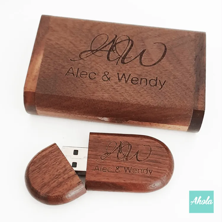 【Two Initials】Laser Engraved Wooden Box USB drive 激光刻字木盒USB手指