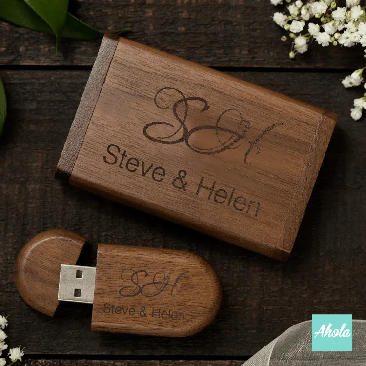 【Two Initials】Laser Engraved Wooden Box USB drive 激光刻字木盒USB手指