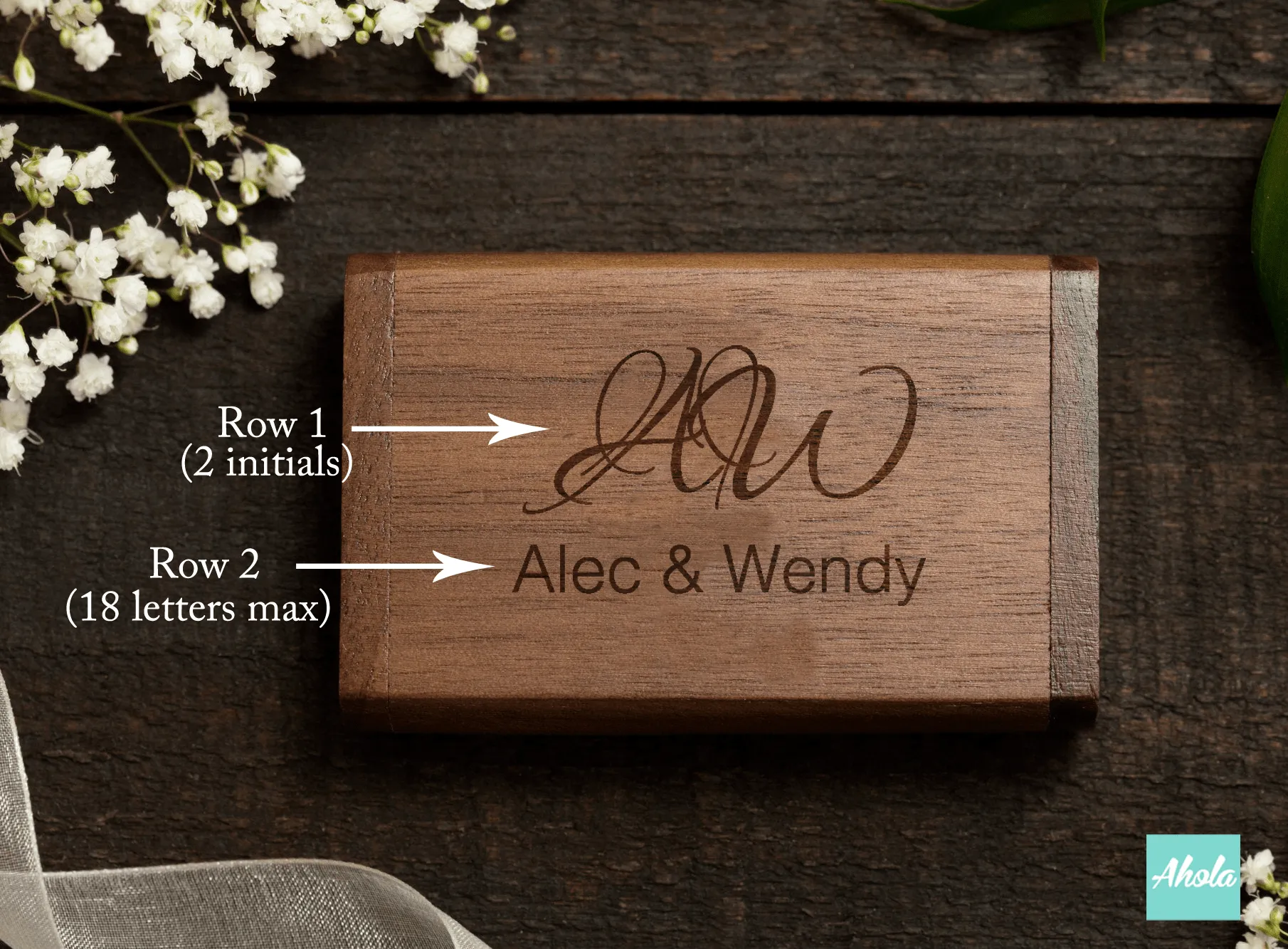 【Two Initials】Laser Engraved Wooden Box USB drive 激光刻字木盒USB手指