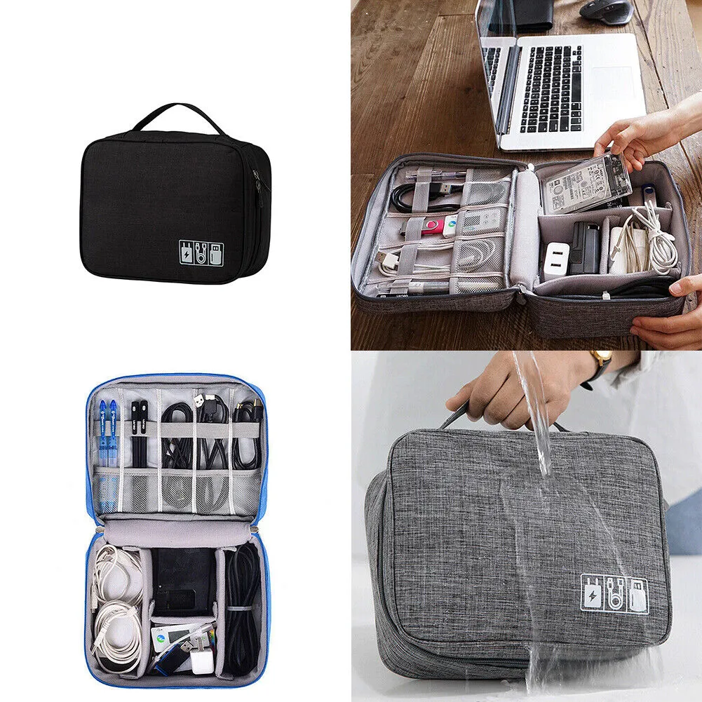 US 1~2 Pc Electronic Organizer Compact Travel Cable Bag USB Cord Charger Storage