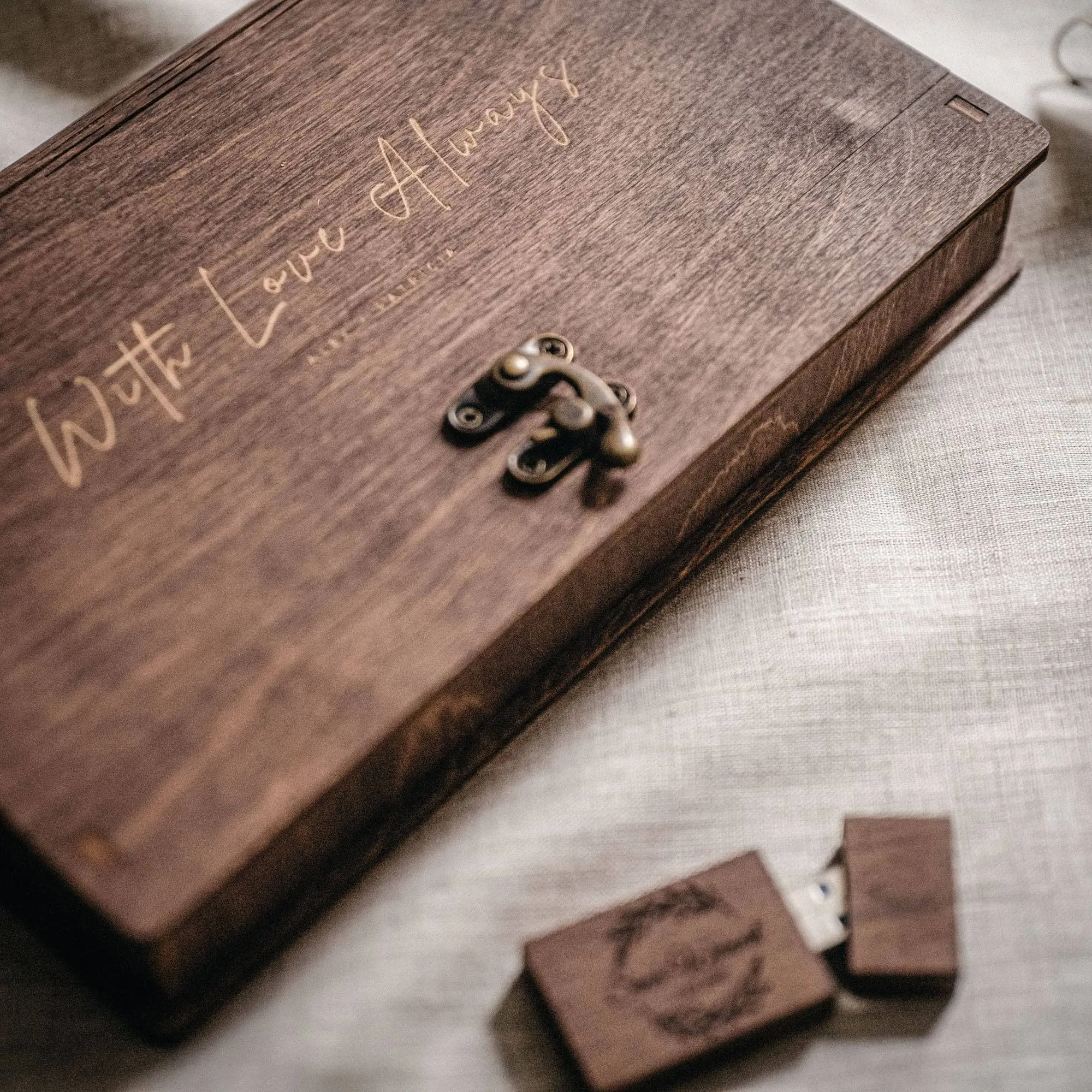 Walnut Wooden Photo Box & USB Drive for Wedding Memories