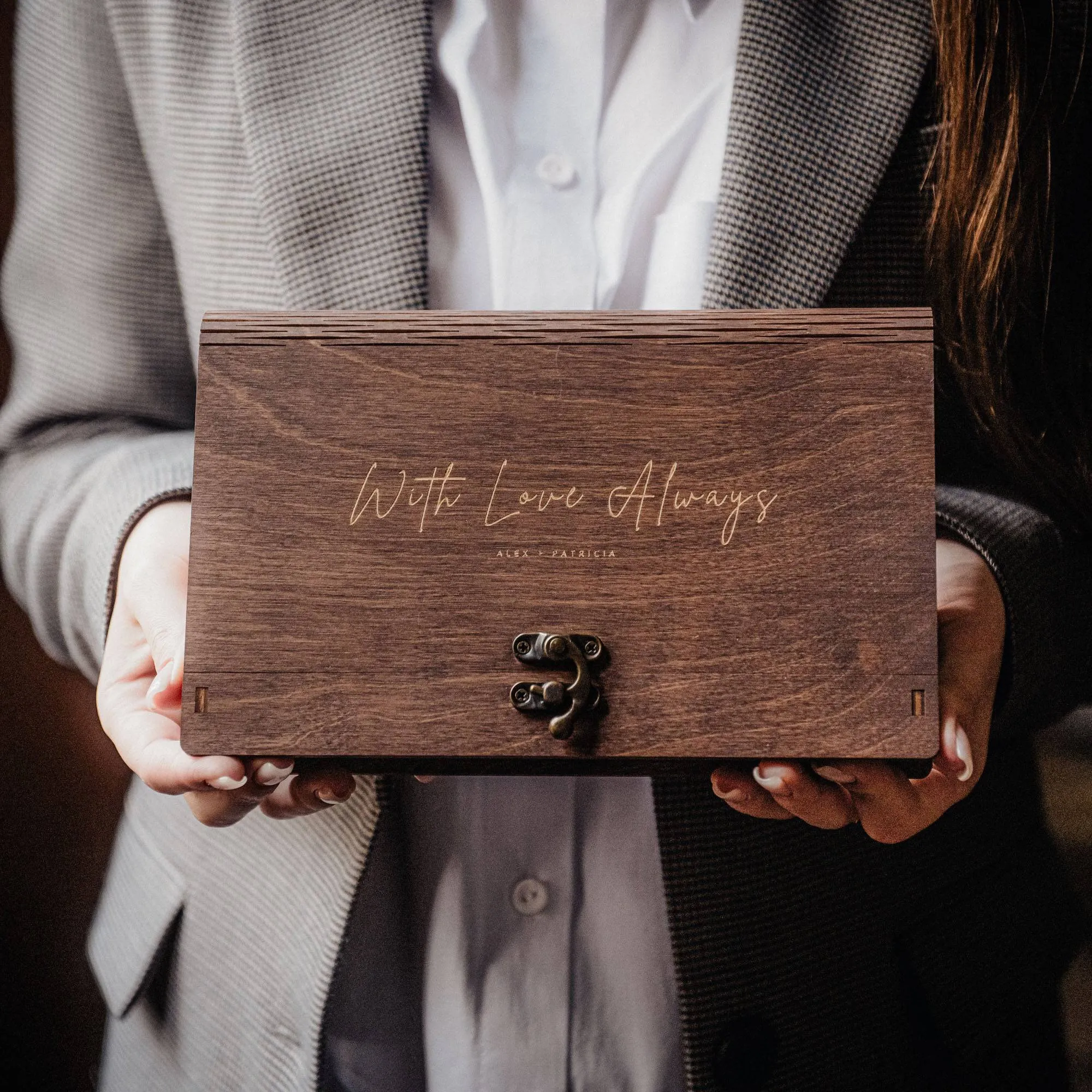 Walnut Wooden Photo Box & USB Drive for Wedding Memories